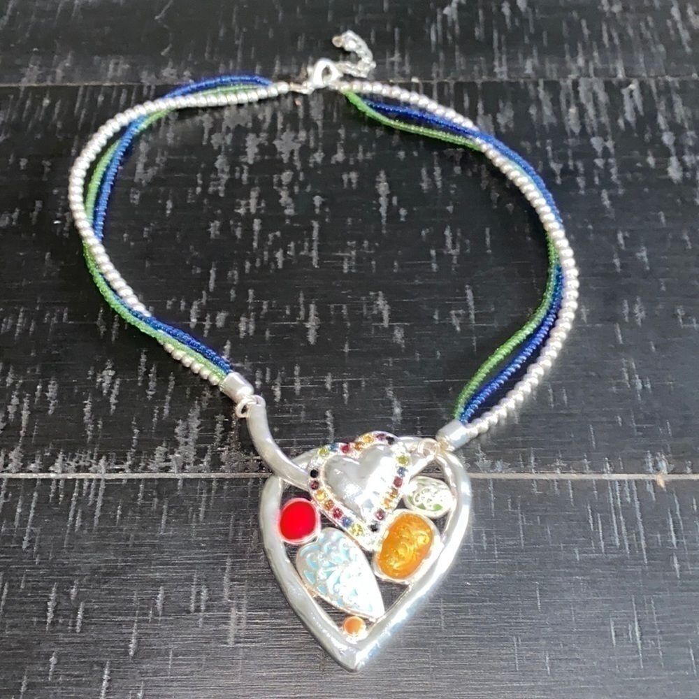 Heart Glass Crystal Seed Bead Enamel Stone Colorful Necklace‌‌‌‌